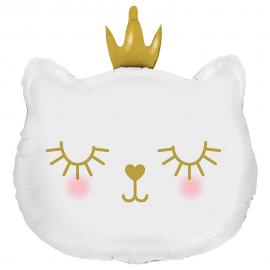 Kissa Prinsessakruunulla Folioilmapallo Valkoinen
