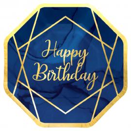 8-kulmaiset Pahvilautaset Happy Birthday Geometria Laivastonsininen