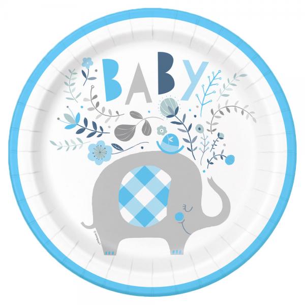 Babyshower Pahvilautaset Elefantti Sininen