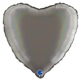 Sydänilmapallo Holografinen Platinanharmaa