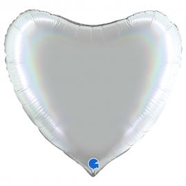Iso Sydänilmapallo Holografinen Kirkas Platina