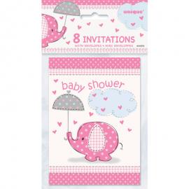 Baby Shower Kutsukortit Girl Umbrellaphant