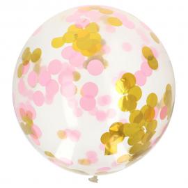 Suuri Konfetti-ilmapallo Kulta & Vaaleanpunainen