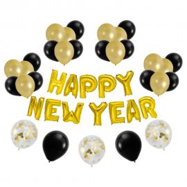 Happy New Year Ilmapallosetti Kulta ja Musta