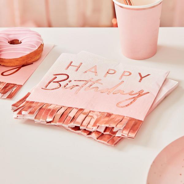 Happy Birthday Lautasliinat Ombre Pink & Ruusukulta
