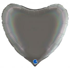 Iso Sydänilmapallo Holografinen Platinanharmaa