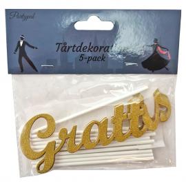 Grattis Cake Topper Kulta 5-pakkaus