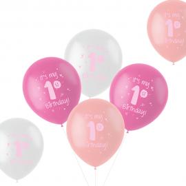 Lateksi-ilmapallot 1st Birthday Vaaleanpunainen