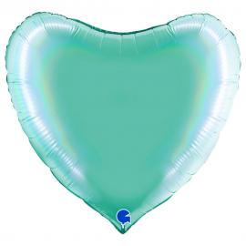 Iso Sydänilmapallo Holografinen Platina Tiffany