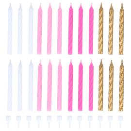 Kakkukynttilät Spiraali Valkoinen/Pinkki/Kulta