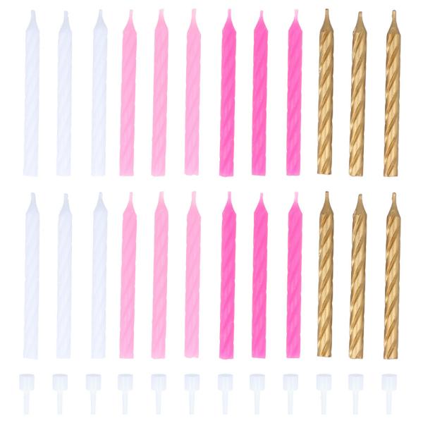 Kakkukynttilät Spiraali Valkoinen/Pinkki/Kulta