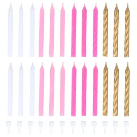Kakkukynttilät Spiraali Valkoinen/Pinkki/Kulta