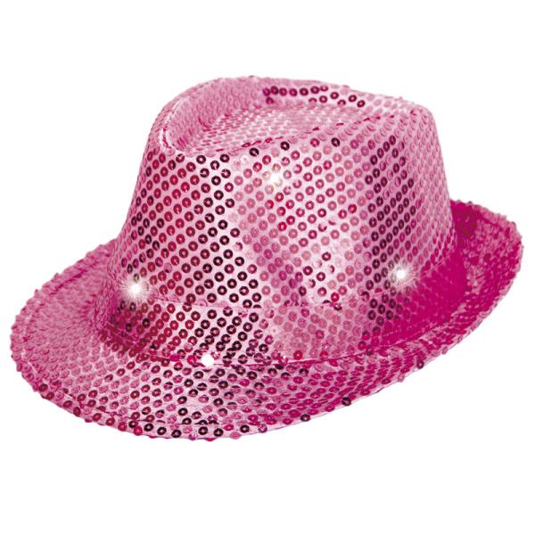 Trilby-hattu Magenta Paljeteilla LED