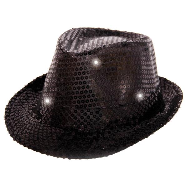 Trilby-hattu Musta Paljeteilla LED