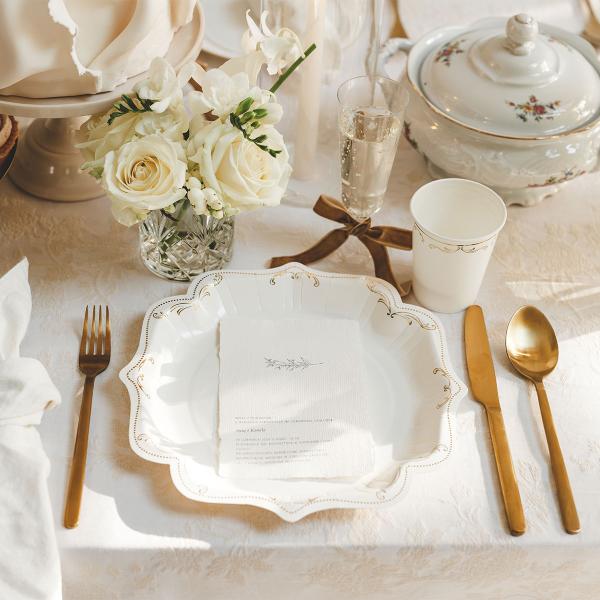 Pahvilautaset Ornament Ornamentti Kulta/Valkoinen 26 cm 6 kpl