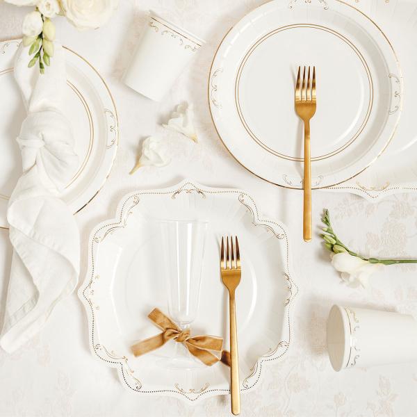 Pahvilautaset Ornament Ornamentti Kulta/Valkoinen 26 cm 6 kpl