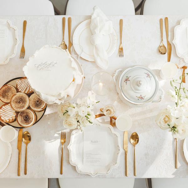 Pahvilautaset Ornament Ornamentti Kulta/Valkoinen 26 cm 6 kpl