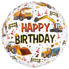 Folioilmapallo Happy Birthday Rakennusajoneuvot