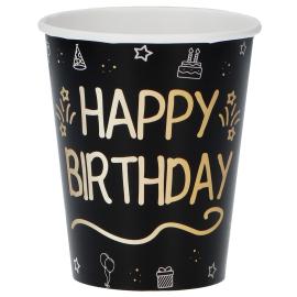 Pahvimukit Happy Birthday Musta 8 kpl