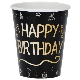 Pahvimukit Happy Birthday Musta 8 kpl