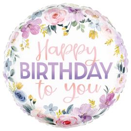 Happy Birthday Pyöreä Kukka Folioilmapallo