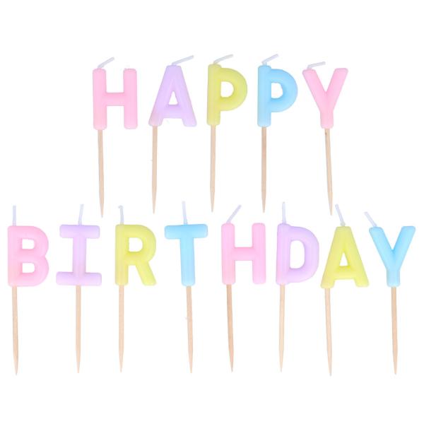 Kirjainkynttilät Happy Birthday Pastelli