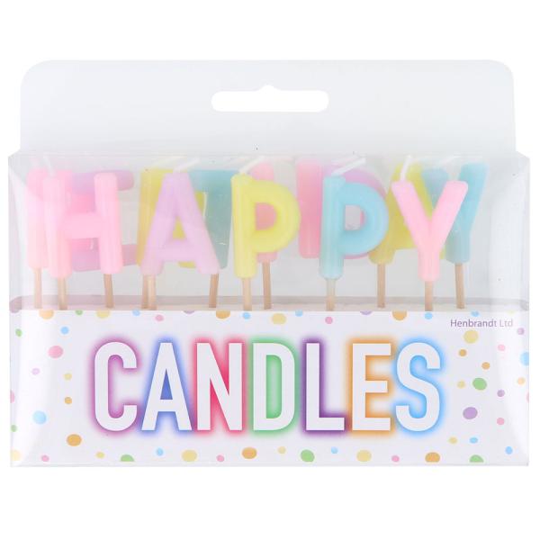 Kirjainkynttilät Happy Birthday Pastelli
