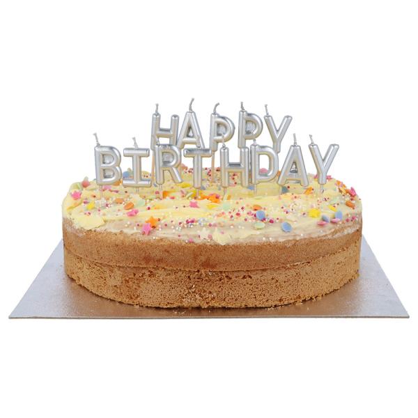 Kirjainkynttilät Happy Birthday Hopea