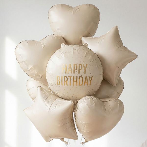 Pyöreä Folioilmapallo Happy Birthday Kermanvärinen 35 cm