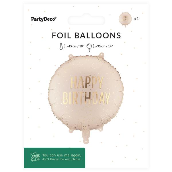 Pyöreä Folioilmapallo Happy Birthday Kermanvärinen 35 cm
