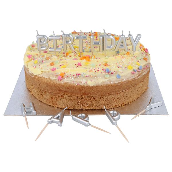 Kirjainkynttilät Happy Birthday Hopea