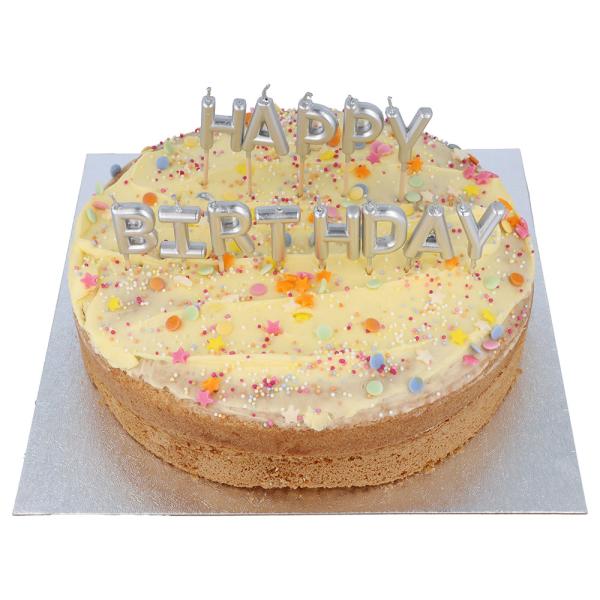 Kirjainkynttilät Happy Birthday Hopea