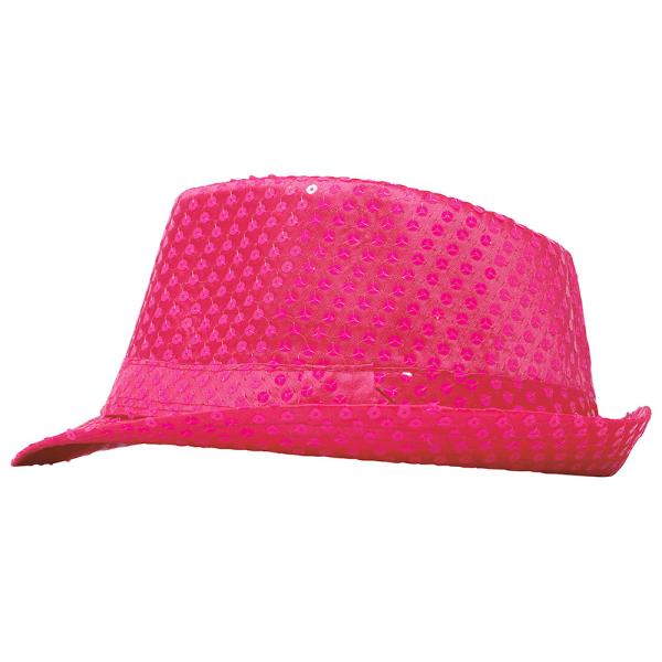 Gangsterihattu Paljeteilla Neonpinkki