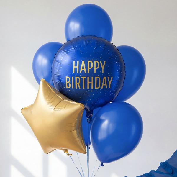 Pyöreä Folioilmapallo Happy Birthday Mariininsininen 35 cm