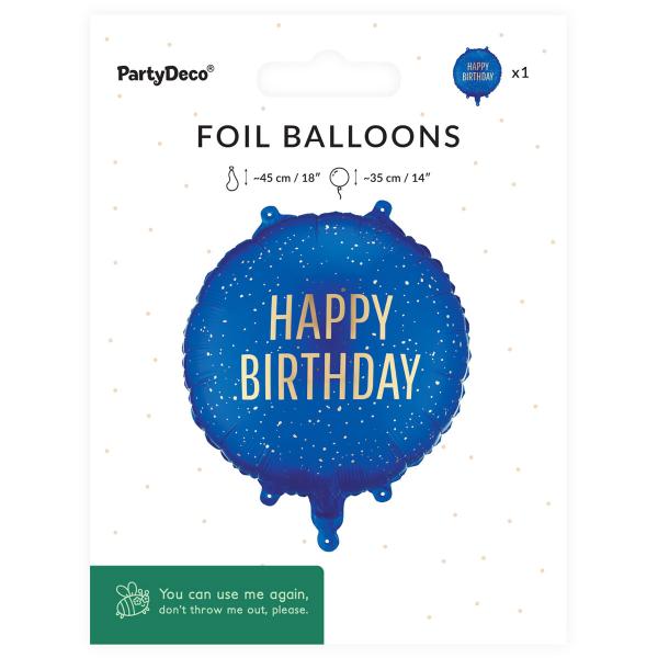 Pyöreä Folioilmapallo Happy Birthday Mariininsininen 35 cm