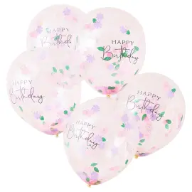 Konfetti Ilmapallo Kukat Happy Birthday 5 kpl