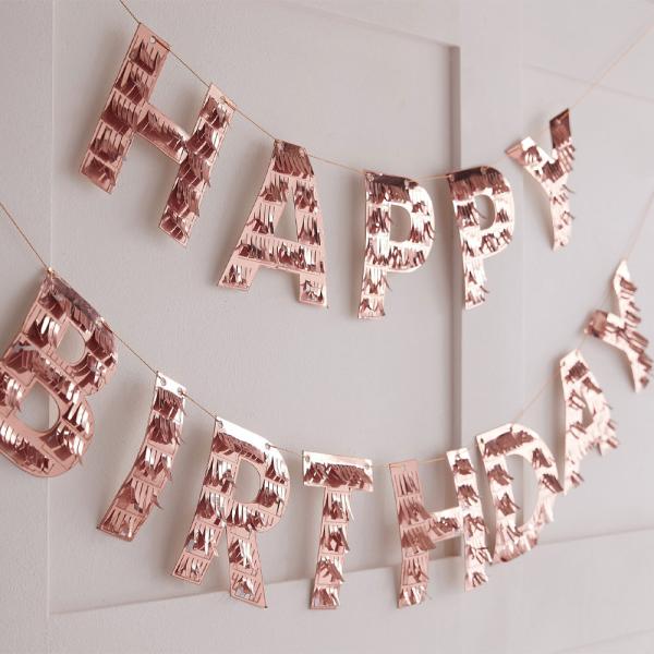 Happy Birthday Hapsullinen Kirjainnauha Ruusukulta