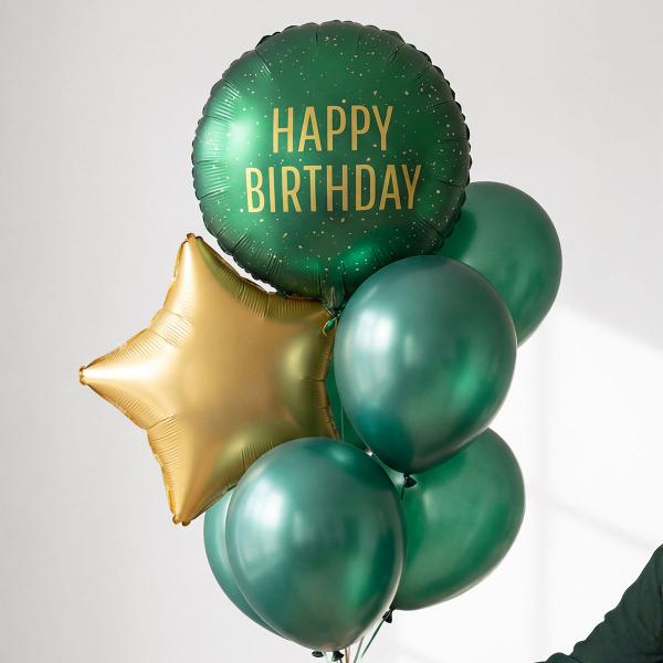 Pyöreä Folioilmapallo Happy Birthday Tummanvihreä 35 cm