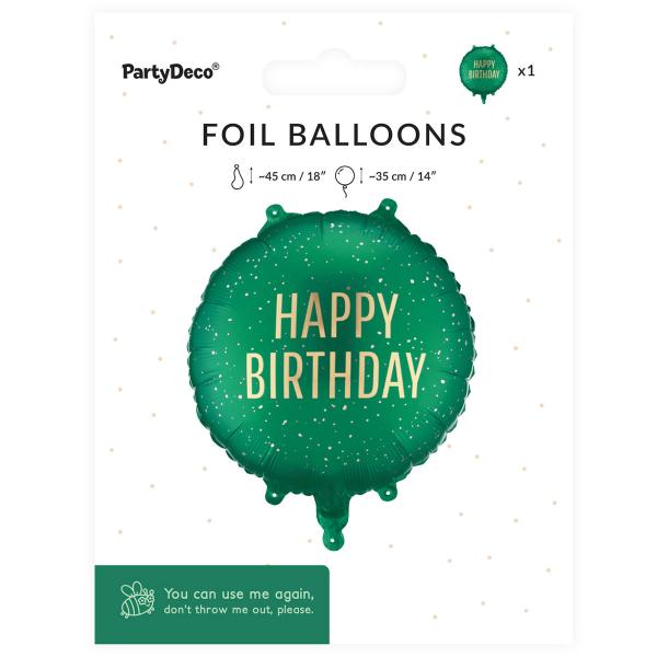 Pyöreä Folioilmapallo Happy Birthday Tummanvihreä 35 cm