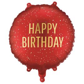 Py&ouml;re&auml; Folioilmapallo Happy Birthday Tummanpunainen 35 cm
