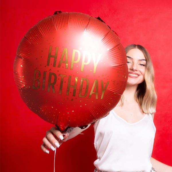 Pyöreä Folioilmapallo Happy Birthday Tummanpunainen 35 cm