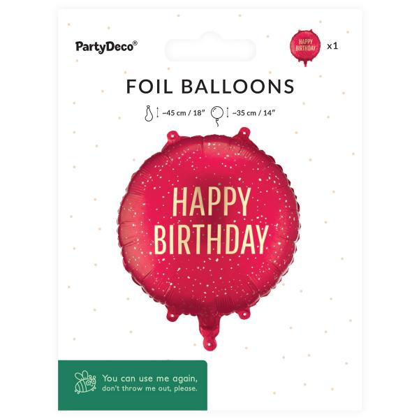 Pyöreä Folioilmapallo Happy Birthday Tummanpunainen 35 cm