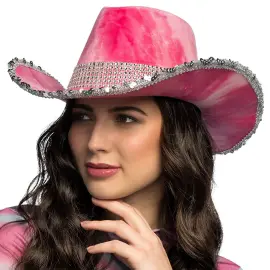 Cowboyhattu Strasseilla ja Paljeteilla Pinkki