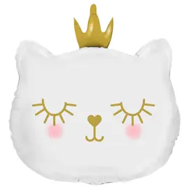 Kissa Prinsessakruunulla Folioilmapallo Valkoinen