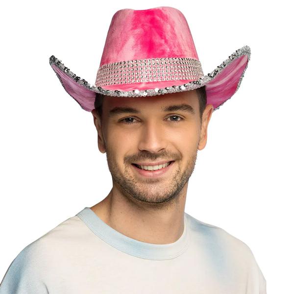 Cowboyhattu Strasseilla ja Paljeteilla Pinkki