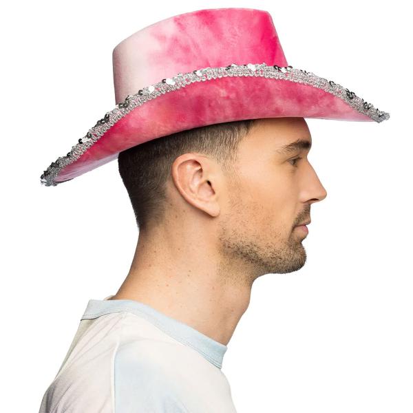 Cowboyhattu Strasseilla ja Paljeteilla Pinkki