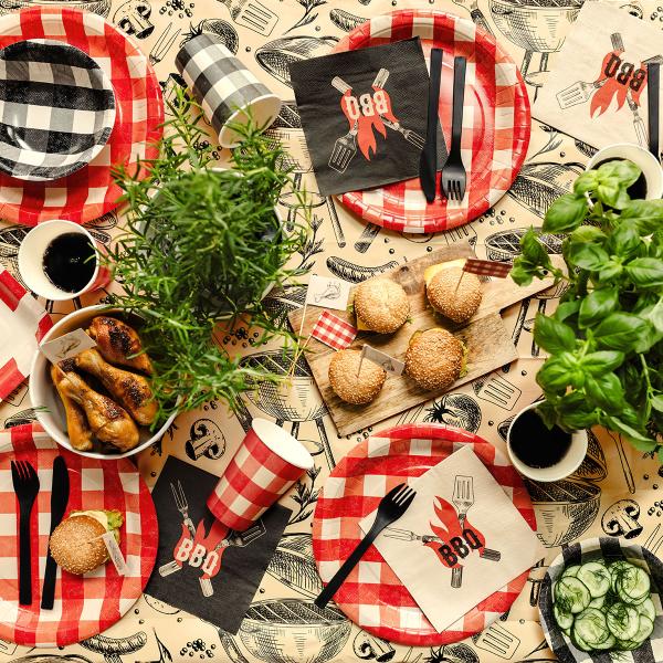 Ruudulliset Pahvimukit Musta ja Punainen 6 kpl