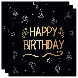 Paperiservetit Happy Birthday Musta 16 kpl