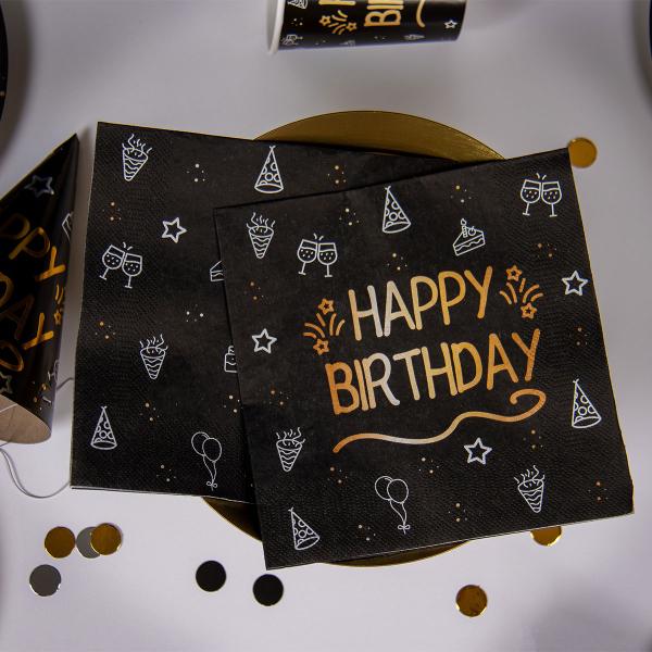 Paperiservetit Happy Birthday Musta 16 kpl