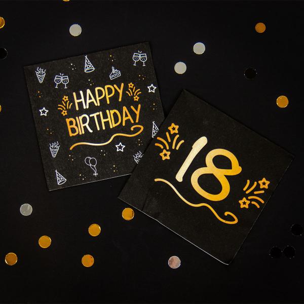 Paperiservetit Happy Birthday Musta 16 kpl